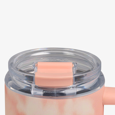 Lid Closed View | 32 Oz Flip ‘n’ Sip Travel Mug::Cloud Apricot::Leakproof Flip ‘n’ Sip lid