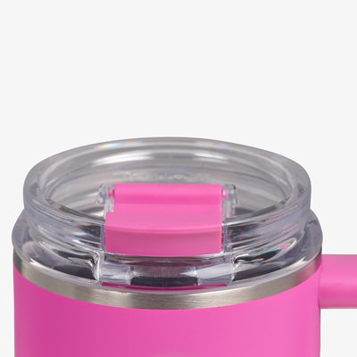 Lid Closed View | 32 Oz Flip ‘n’ Sip Travel Mug::Pink Fizz::Leakproof Flip ‘n’ Sip lid