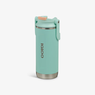 Angle View | 16 Oz Flip ‘n’ Sip Tumbler::Seafoam Green::No-look-sip indicator