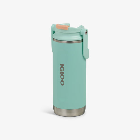 Angle View | 16 Oz Flip ‘n’ Sip Tumbler::Seafoam Green::No-look-sip indicator