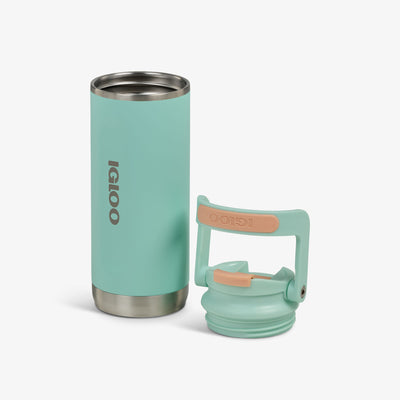 Lid Off View | 16 Oz Flip ‘n’ Sip Tumbler::Seafoam Green::Double-wall, vacuum-insulated