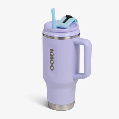Angle View | 32 Oz Flip ‘n’ Sip Travel Mug::Lilac Breeze::Fits in standard cup holders