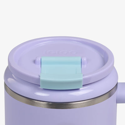 Lid Closed View | 32 Oz Flip ‘n’ Sip Travel Mug::Lilac Breeze::Leakproof Flip ‘n’ Sip lid