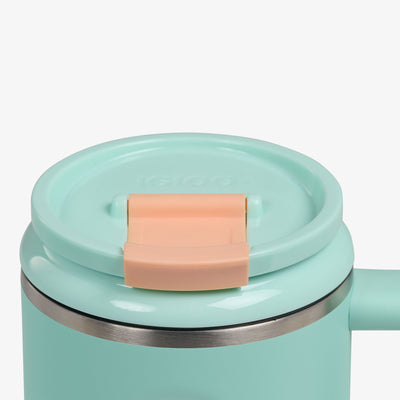 Lid Closed View | 32 Oz Flip ‘n’ Sip Travel Mug::Seafoam Green::Leakproof Flip ‘n’ Sip lid