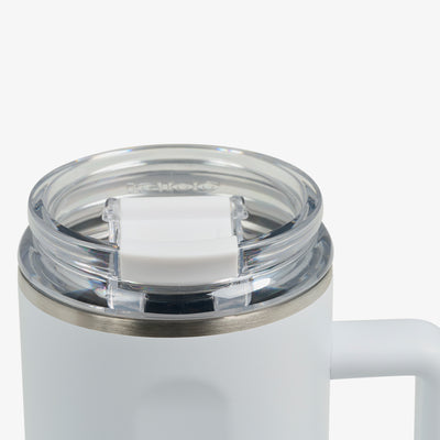 Lid Closed View | 1L Beer Mug::White::Leakproof Flip ‘n’ Sip lid.