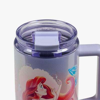 Lid Closed View | Disney The Little Mermaid 32 Oz Travel Mug::::Leakproof flip ‘n’ sip lid