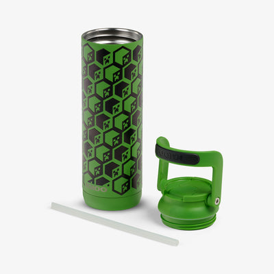 Lid Off View | Minecraft Creeper Glow in the Dark 20 Oz Bottle::::Double-wall, vacuum-insulated