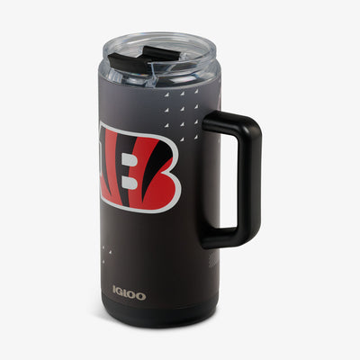 Angle View | NFL 1L Beer Mug::Bengals::Leakproof flip ‘n’ sip lid