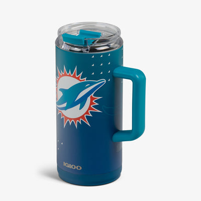 Angle View | NFL 1L Beer Mug::Dolphins::Leakproof flip ‘n’ sip lid