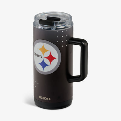 Angle View | NFL 1L Beer Mug::Steelers::Leakproof flip ‘n’ sip lid