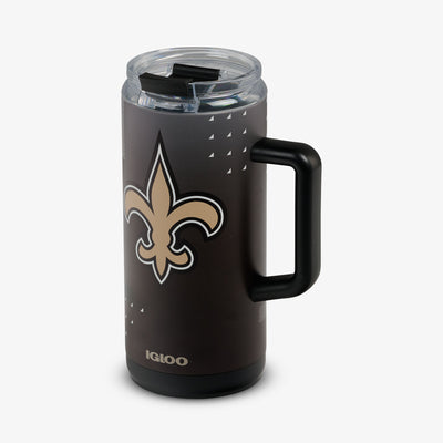 Angle View | NFL 1L Beer Mug::Saints::Leakproof flip ‘n’ sip lid