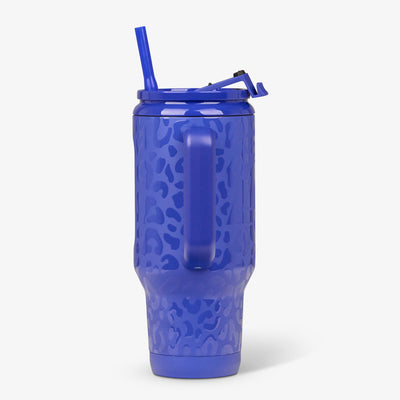 Profile View | NFL 32 Oz Leopard Flip ‘n’ Sip Travel Mug::Rams::Side handle