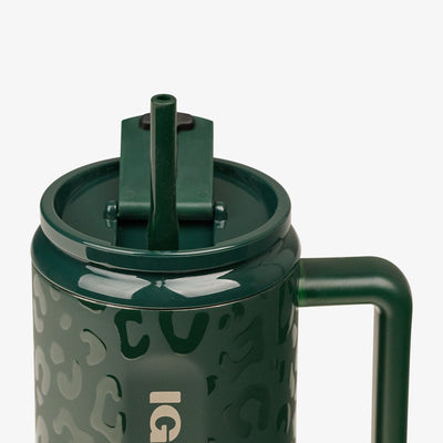 Lid Open View | NFL 32 Oz Leopard Flip ‘n’ Sip Travel Mug::Packers::
