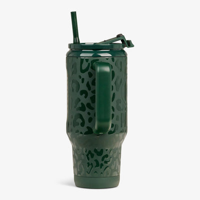 Profile View | NFL 32 Oz Leopard Flip ‘n’ Sip Travel Mug::Packers::Side handle