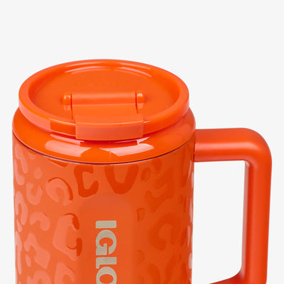 Lid Closed View | NFL 32 Oz Leopard Flip ‘n’ Sip Travel Mug::Bengals::Leakproof lid & leak-resistant straw