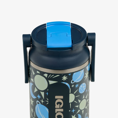 Lid Closed View | Kids Lunch Glow 12 Oz Sipper Bottle::Cosmic Glow::Leakproof lid w/swing-up handle