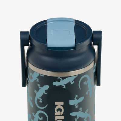 Lid Closed View | Kids Lunch Glow 12 Oz Sipper Bottle::Lizard Glow::Leakproof lid w/swing-up handle