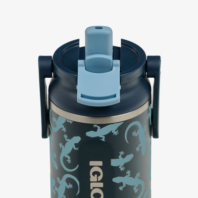 Lid Open View | Kids Lunch Glow 12 Oz Sipper Bottle::Lizard Glow::Sipper straw