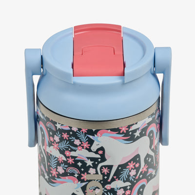 Lid Closed View | Kids Lunch 12 Oz Sipper Bottle::Unicorns::Leakproof lid w/ swing-up handle