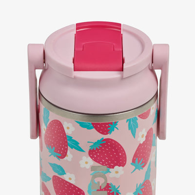 Lid Closed View | Kids Lunch 12 Oz Sipper Bottle::Strawberries::Leakproof lid w/ swing-up handle
