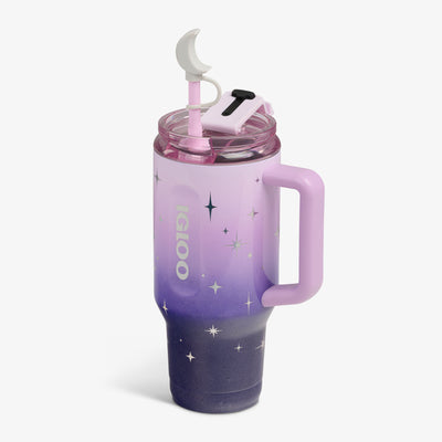 Angle View | 32 Oz Flip ‘n’ Sip Travel Mug::Mystic Purple::Fits in standard cup holders