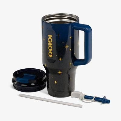 Lid Off View | 32 Oz Flip ‘n’ Sip Travel Mug::Midnight Blue::Double-wall, vacuum-insulated
