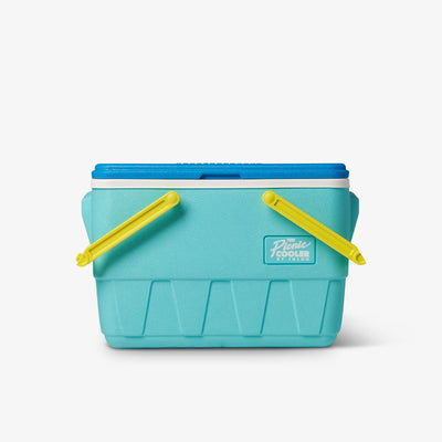 Handles Down View | Retro Limited Edition Picnic Basket 25 Qt Cooler::Aquamarine