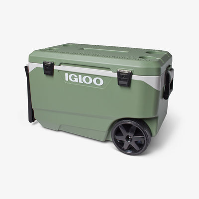 Angle View | ECOCOOL Latitude 90 Qt Roller Cooler::::Oversized, all-terrain wheels