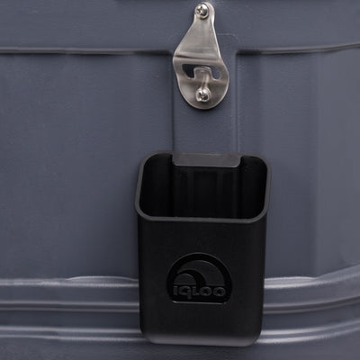 Detail View | Party Bar 125 Qt Cooler::Carbonite::Bottle opener & catch bin