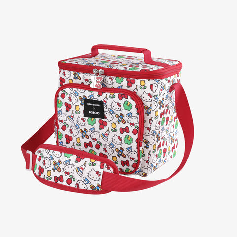 Angle View | Hello Kitty Square Lunch Cooler Bag::::Front zip pocket