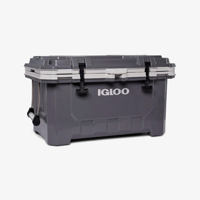 Angle View | IMX 70 Qt Cooler::Gray::Marine-grade rubberized latches