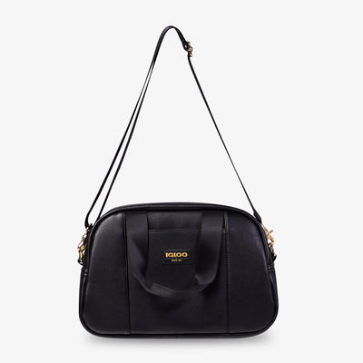 Straps View | Igloo Luxe Satchel Cooler Bag::Black::Adjustable shoulder strap