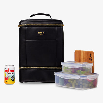 Size View | Igloo Luxe Dual Compartment Backpack::Black::Holds up to 26 cans