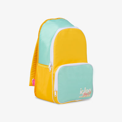 Angle View | Retro Backpack Cooler::Yellow::Soft, exterior fabric