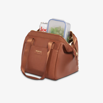 Packed View | Igloo Luxe® Lunch Tote Cooler Bag::Cognac::Insulated lining