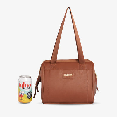 Size View | Igloo Luxe® Lunch Tote Cooler Bag::Cognac::Holds up to 9 cans