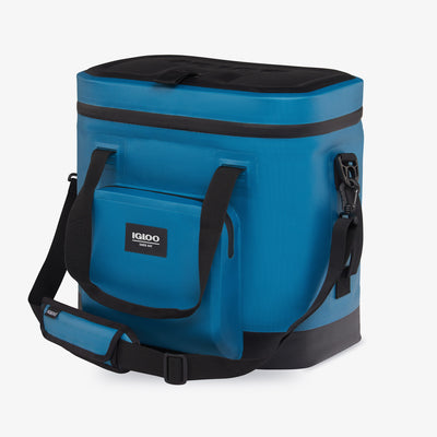 Front View | Trailmate 30-Can Tote::Modern Blue::Exterior zipper pocket