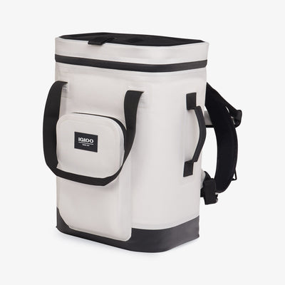 Angle View | Trailmate 24-Can Backpack::Bone::Exterior zipper pocket 
