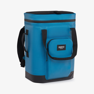 Angle View | Trailmate 24-Can Backpack::Modern Blue::Welded, weather-resistant exterior 