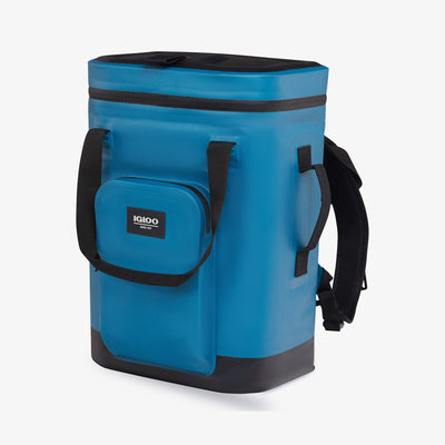 Angle View | Trailmate 24-Can Backpack::Modern Blue::Welded, weather-resistant exterior 