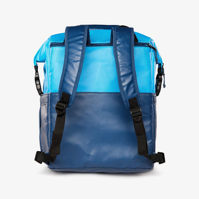 Back View | Seadrift Switch 30-Can Backpack::Blue/Navy::Hideaway backpack straps