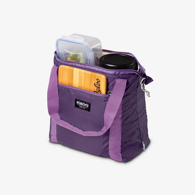 Open View | Packable Puffer 10-Can Cooler Bag::Eggplant::Up to 8 hours ice retention