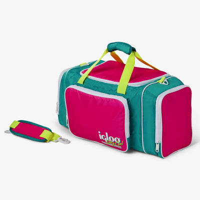 Angle View | Retro Duffel Bag Cooler::Jade::Removable shoulder strap