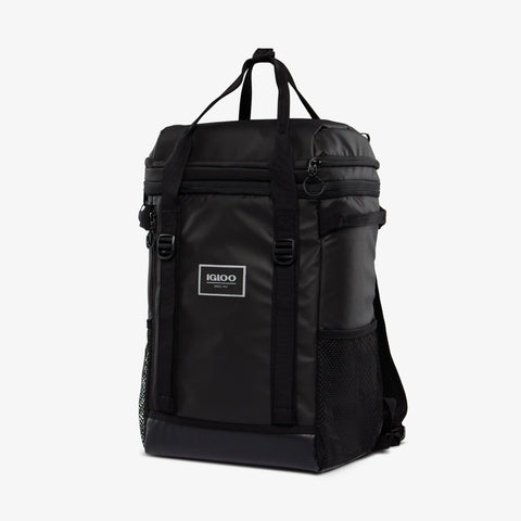 Angle View | Pursuit 24-Can Backpack::Black::Double zipper lid