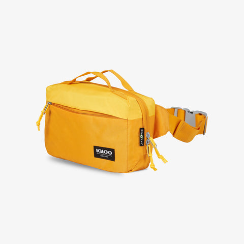 Angle View | FUNdamentals Hip Pack Cooler Bag::Autumn Blaze/Spectra Yellow::Dual grab handles