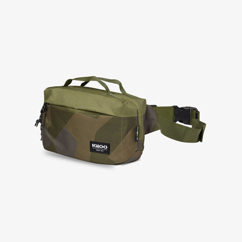 Angle View | FUNdamentals Hip Pack Cooler Bag::Swedish Camo::Dual grab handles
