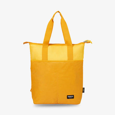 Front View | FUNdamentals Tote Cooler Backpack::Autumn Blaze/Spectra Yellow::Made from recycled water bottles