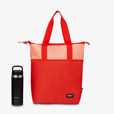 Size View | FUNdamentals Tote Cooler Backpack::Fresh Salmon/Fiesta::Holds up to 15 cans