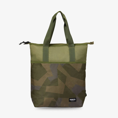 Front View | FUNdamentals Tote Cooler Backpack::Swedish Camo::Made from recycled water bottles