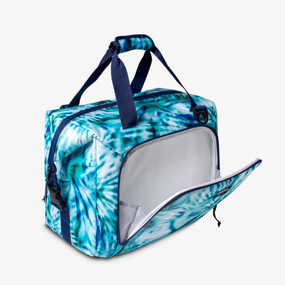Front Pocket View | Seadrift Snapdown 36-Can Bag::Radial Tie-Dye